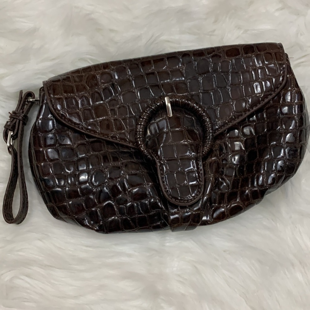 Laila Rowe Brown Crocodile Skin Clutch